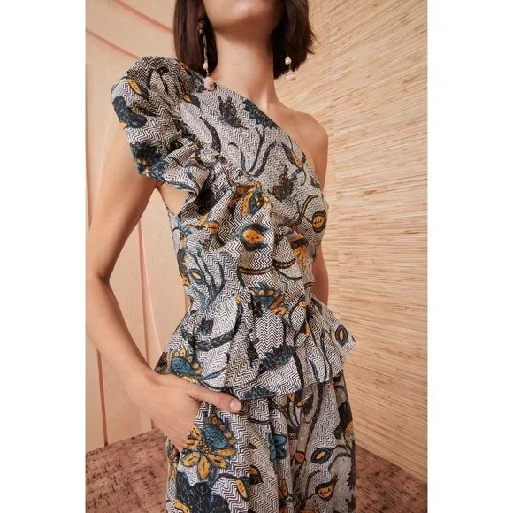 NWT Ulla Johnson One-Shoulder Ruffle Floral Solana Jumpsuit - Picture 3 of 7